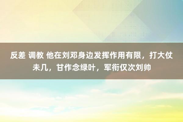 反差 调教 他在刘邓身边发挥作用有限，打大仗未几，甘作念绿叶，军衔仅次刘帅